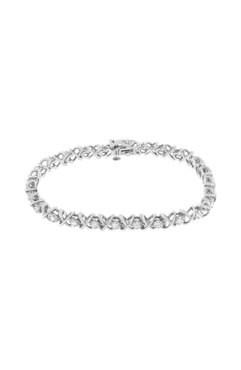 Haus of Brilliance Silver 1 cttw Brilliant Round-Cut Diamond "X" Link Bracelet, Alternate, color, White
