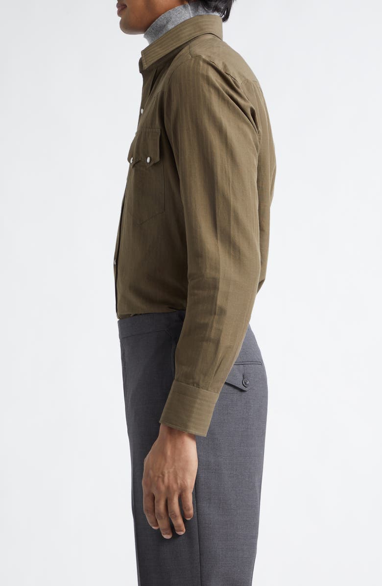 J. Mueser Cotton & Linen Snap-Up Western Shirt, Alternate, color, Olive