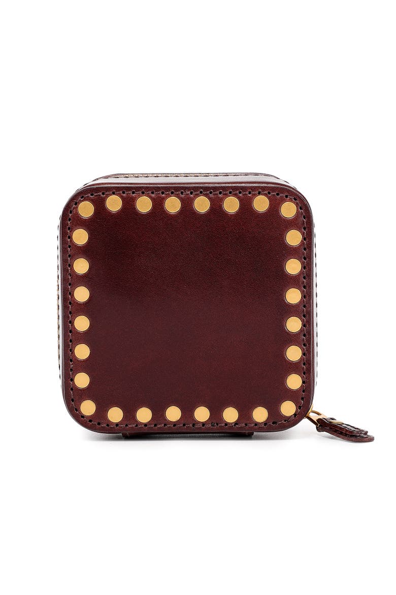 Cube Genuine Leather Compact Jewelry Box, Main, color, Brown