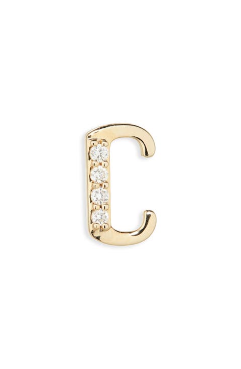 14K Gold Diamond Initial Single Stud Earring