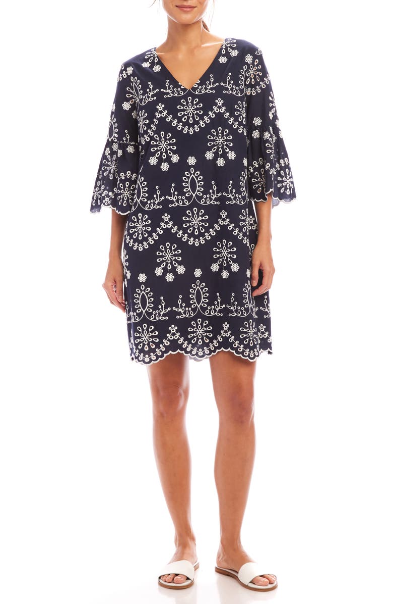 Karen Kane Eyelet Embroidery Shift Dress, Main, color, Navy