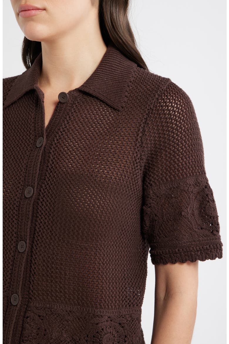 Celtia Mixed Open Stitch Cotton Blend Button-Up Sweater, Alternate, color, CHOCOLATE
