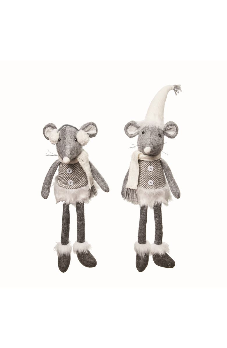 Transpac Fabric Shelf Sitter Mouse Set of Two Christmas Decor, Main, color, Multi