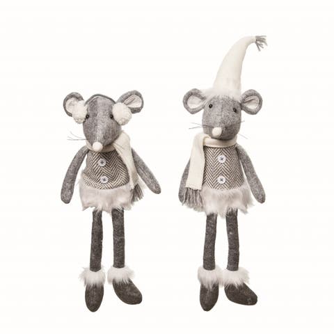 Fabric Shelf Sitter Mouse Set of Two Christmas Decor