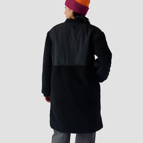 Backcountry Mixed Fabric Fleece Long Coat In Black