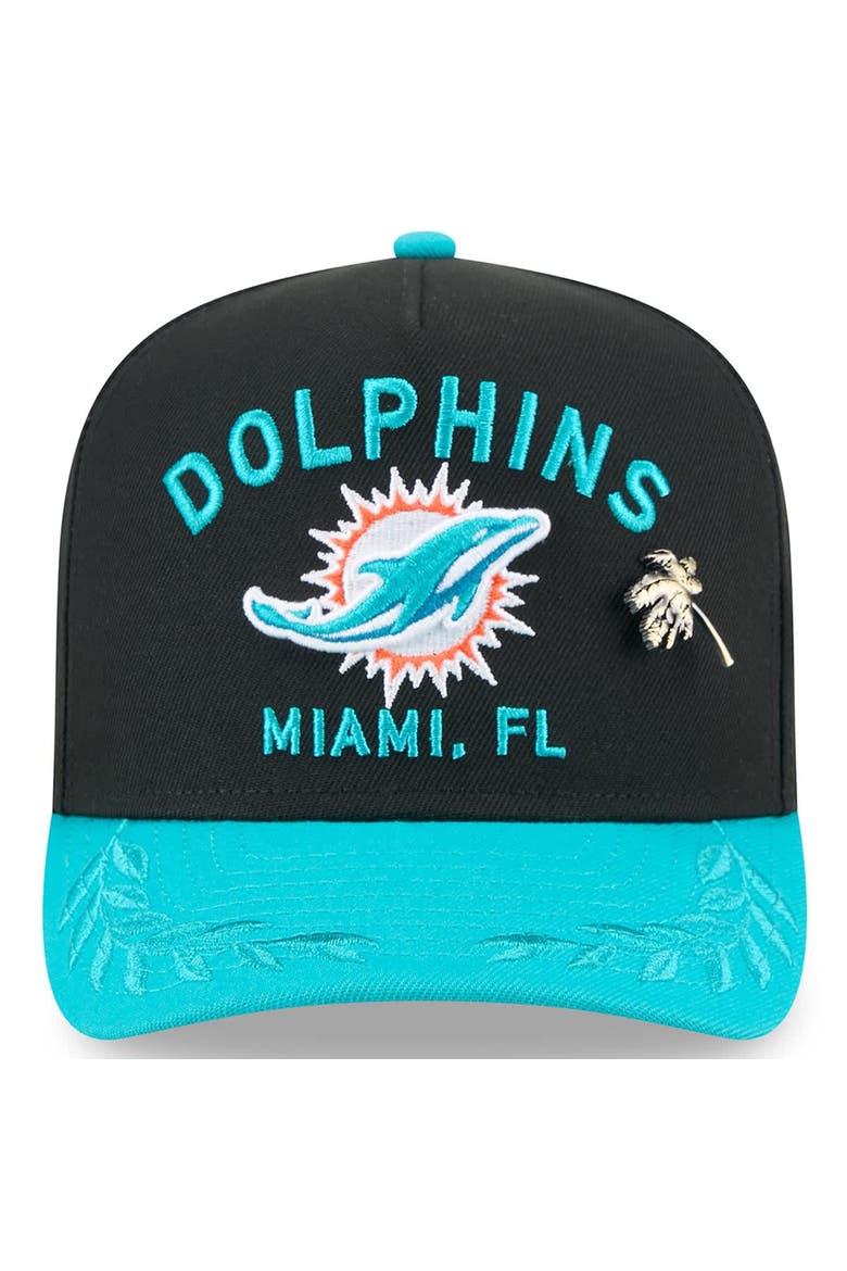 Men's New Era Black/Aqua Miami Dolphins 2025 NFL Draft On Stage A-Frame 59FIFTY Fitted Hat, Alternate, color, Black