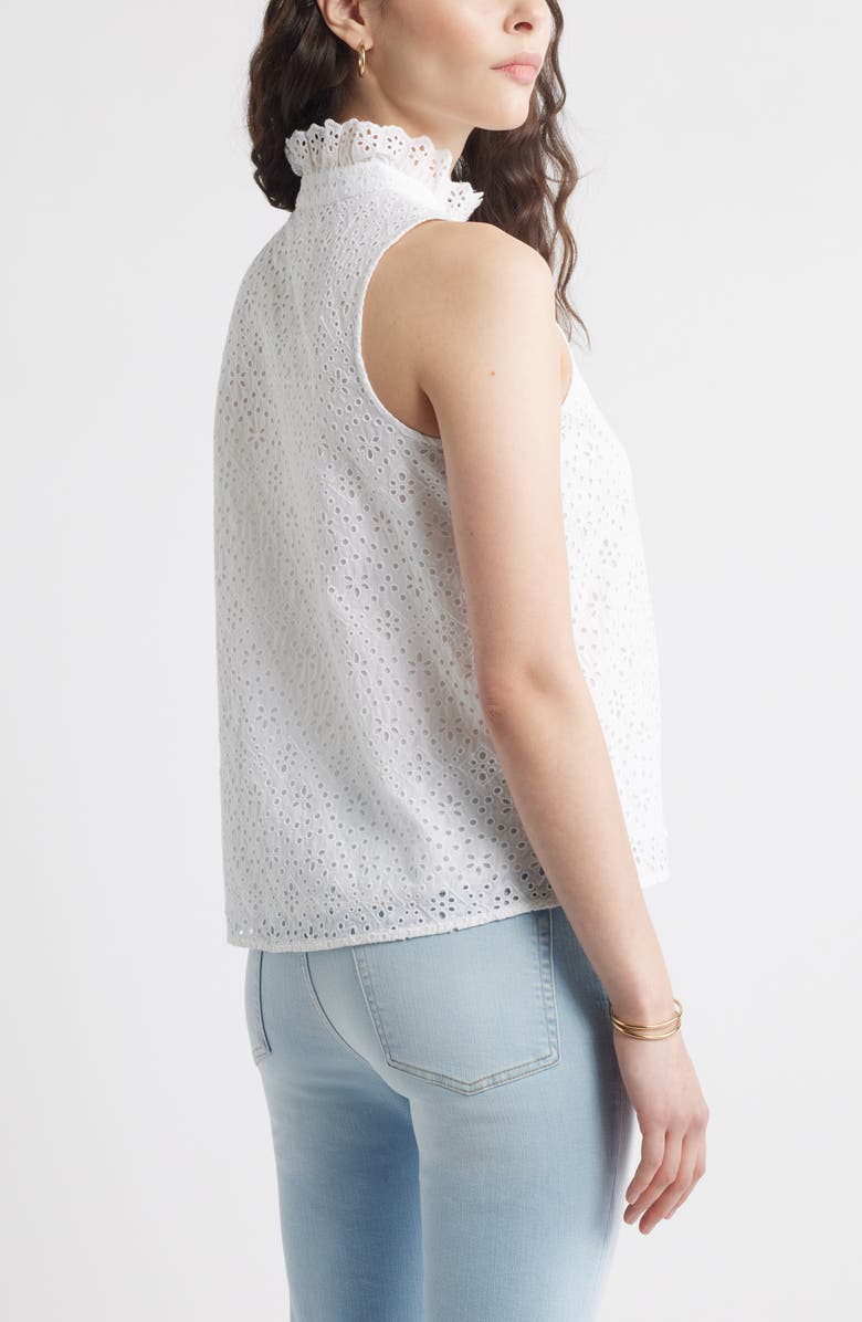 Caslon<sup>®</sup> Ruffle Eyelet Sleeveless Button-Up Shirt, Alternate, color, White