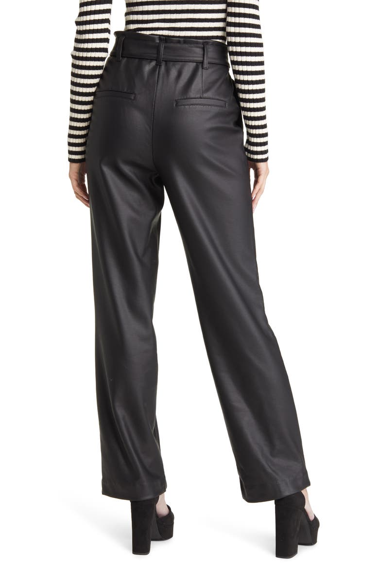 Women's Tie Belt Faux Leather Pants, Alternate, color, BLACK