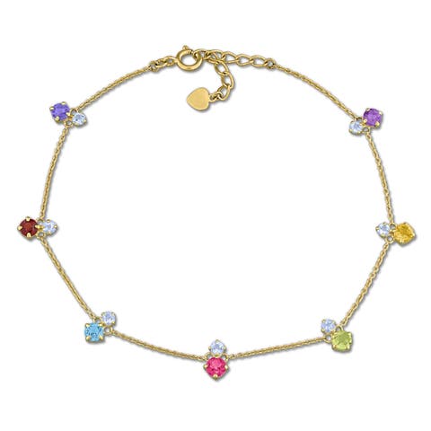 Multi-Color Gemstone Station Bracelet 10K