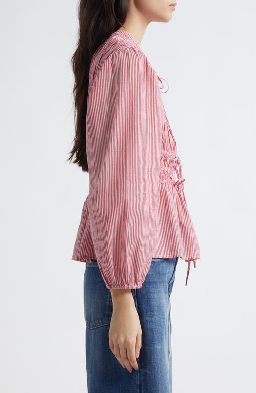 Mille Ella Tie-front Gathered Long-sleeve Blouse In Pink