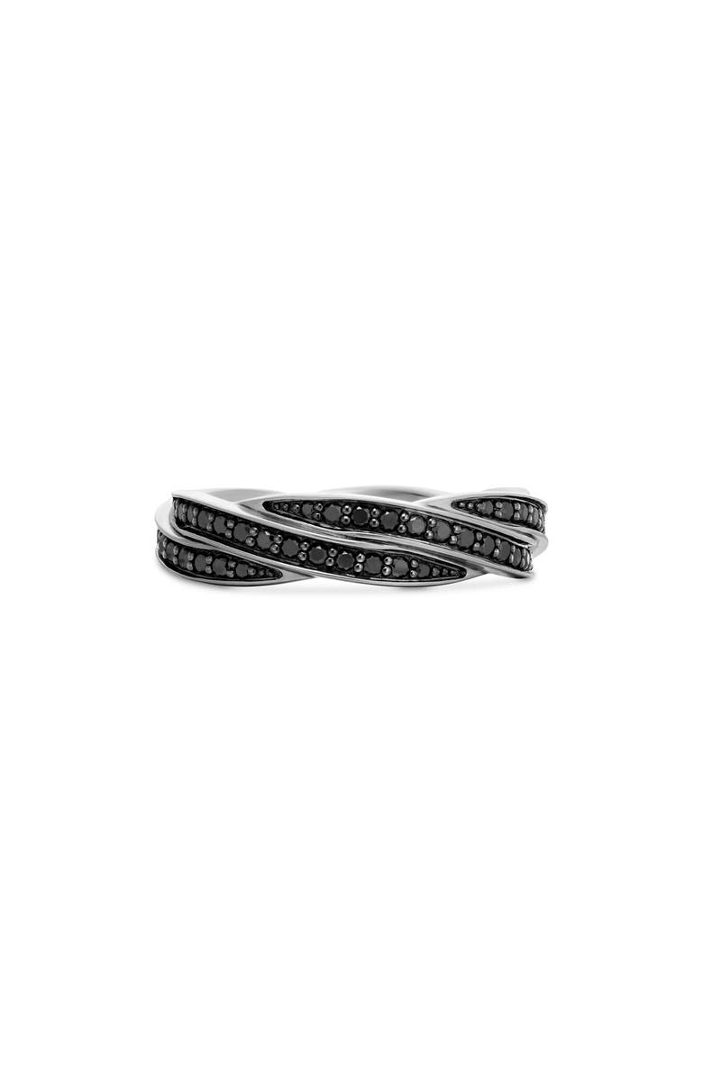 David Yurman Twisted Cable Band Ring in Silver & Rhodium Plate with Pavé Black Diamond, Alternate, color,