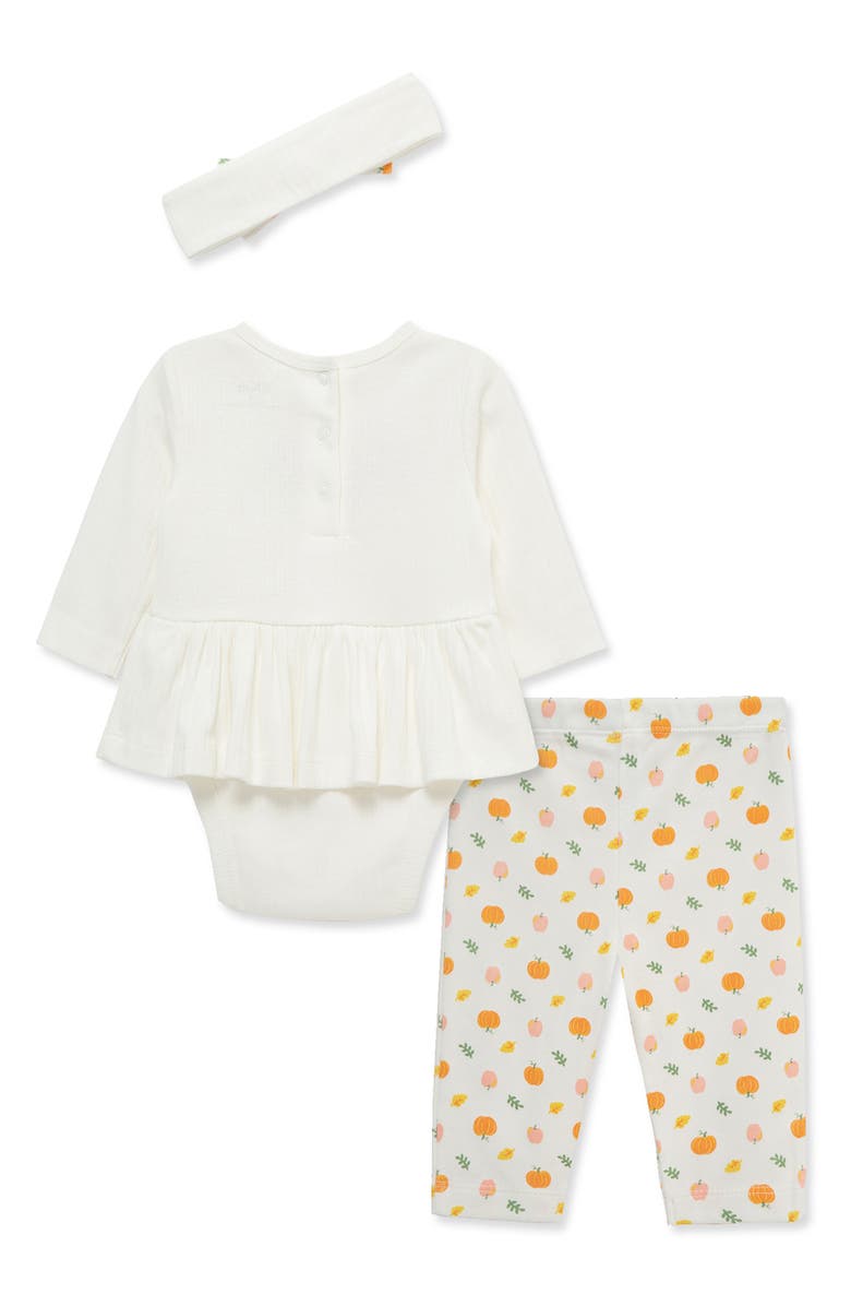 Little Me Thankful Bodysuit, Pants & Headband Set, Alternate, color, Pink Multi