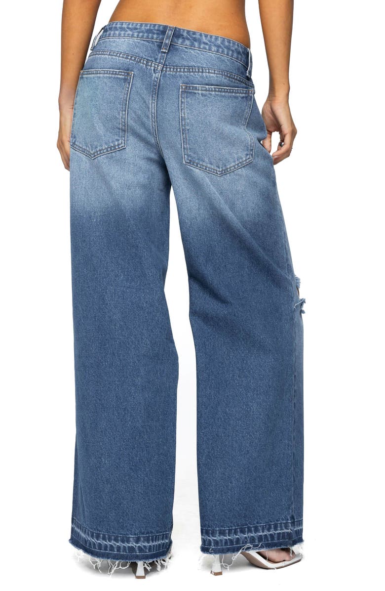 EDIKTED Xenia Ripped Low Rise Wide Leg Jeans, Alternate, color, Blue