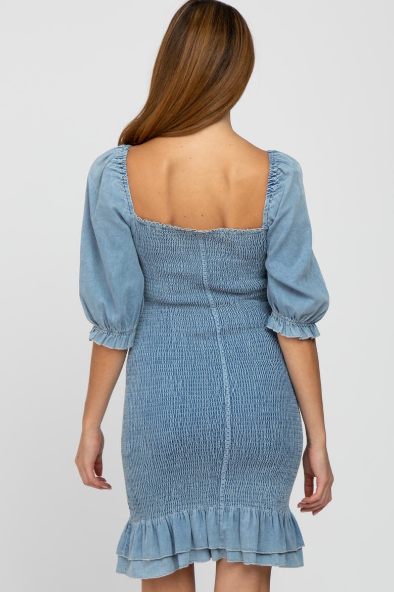 Square Neck Smocked Denim Dress, Alternate, color, Light Blue