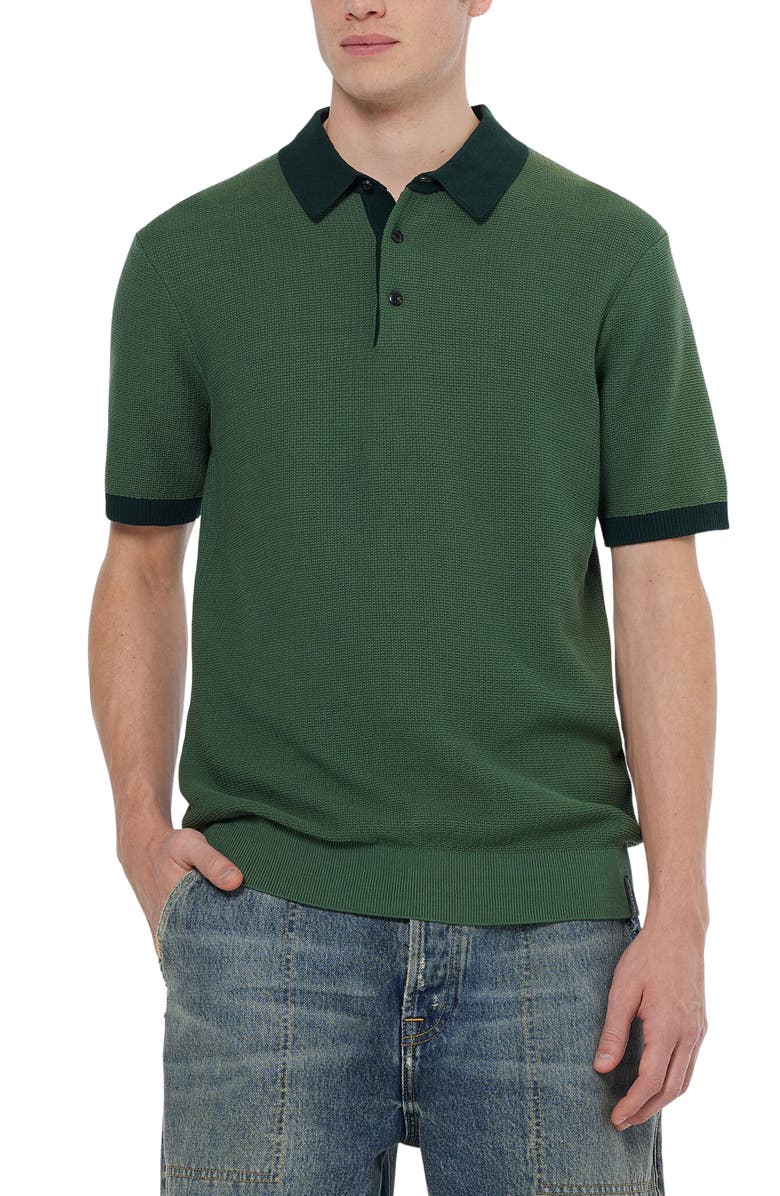 Scotch & Soda Textured Cotton Knit Polo, Main, color, Sage Green