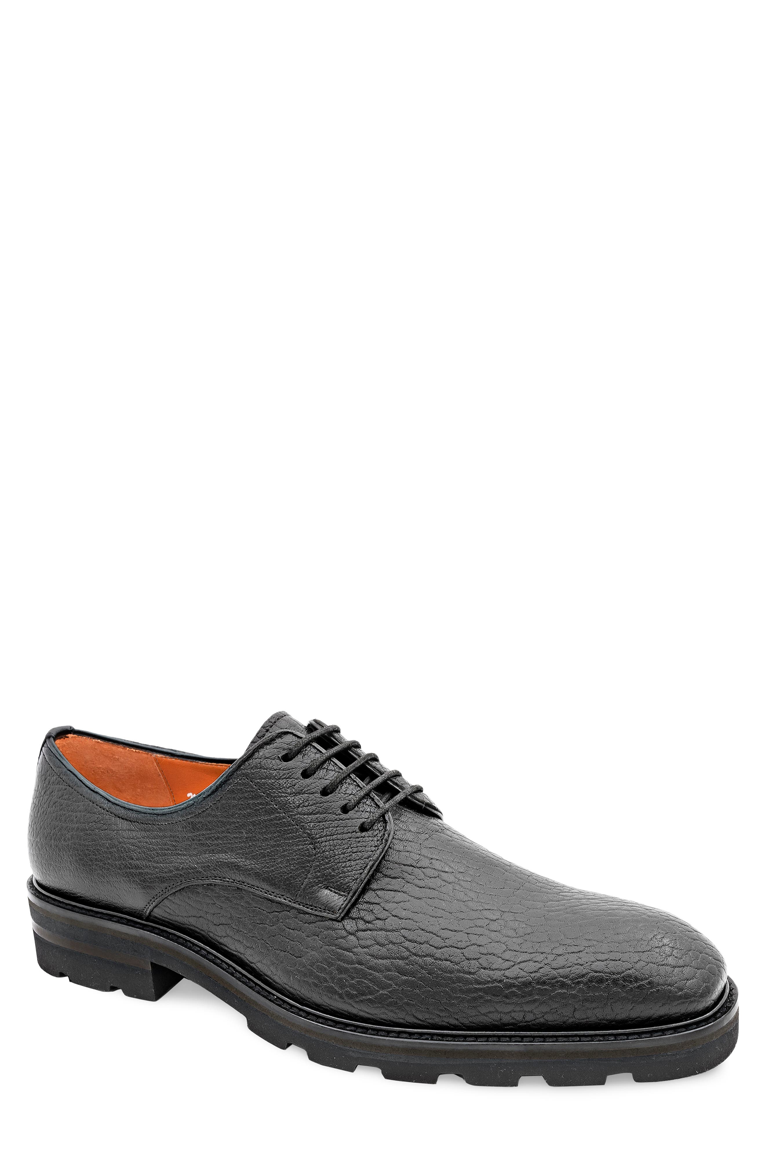 Grained Leather Derby, Main, color, BLACK