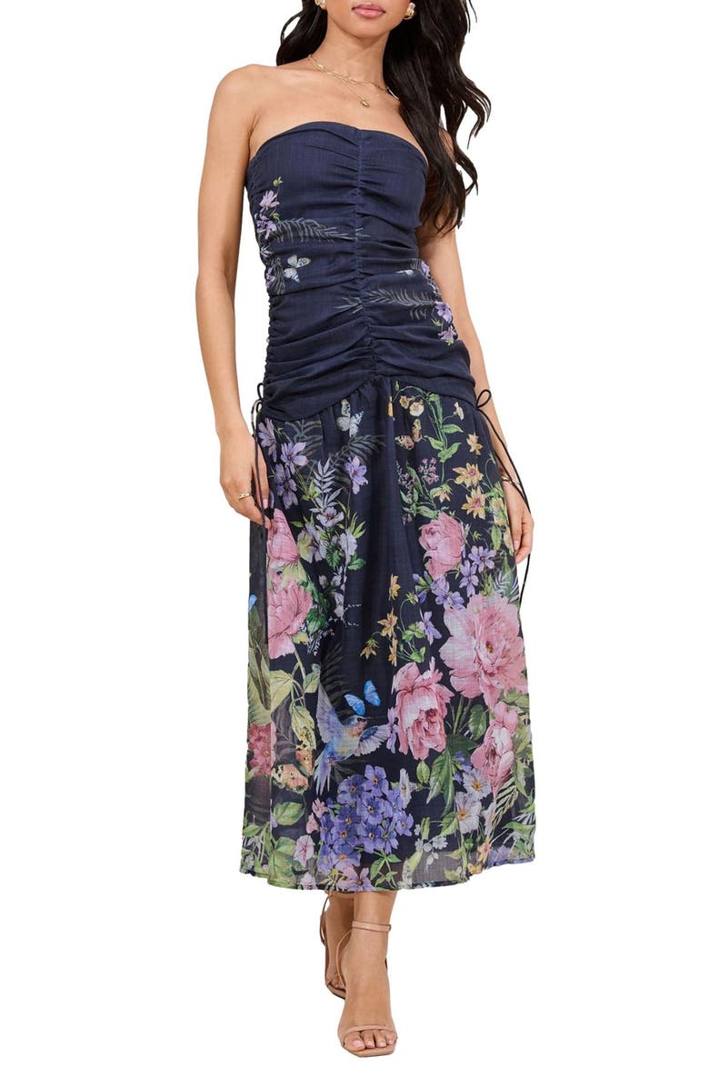 Lipsy Ruched Bandeau Maxi Dress, Main, color, Blue