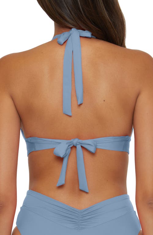 Becca Shirred V-wire Halter Bikini Top In Blue