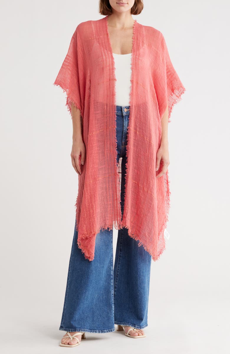 BCBG Textured Weave Open Front Duster, Main, color, Coral