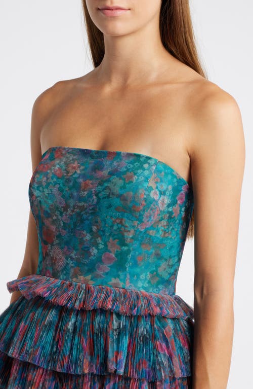 Shop Hutch Nalina Tiered Strapless Maxi Dress In Blue/orange Floral