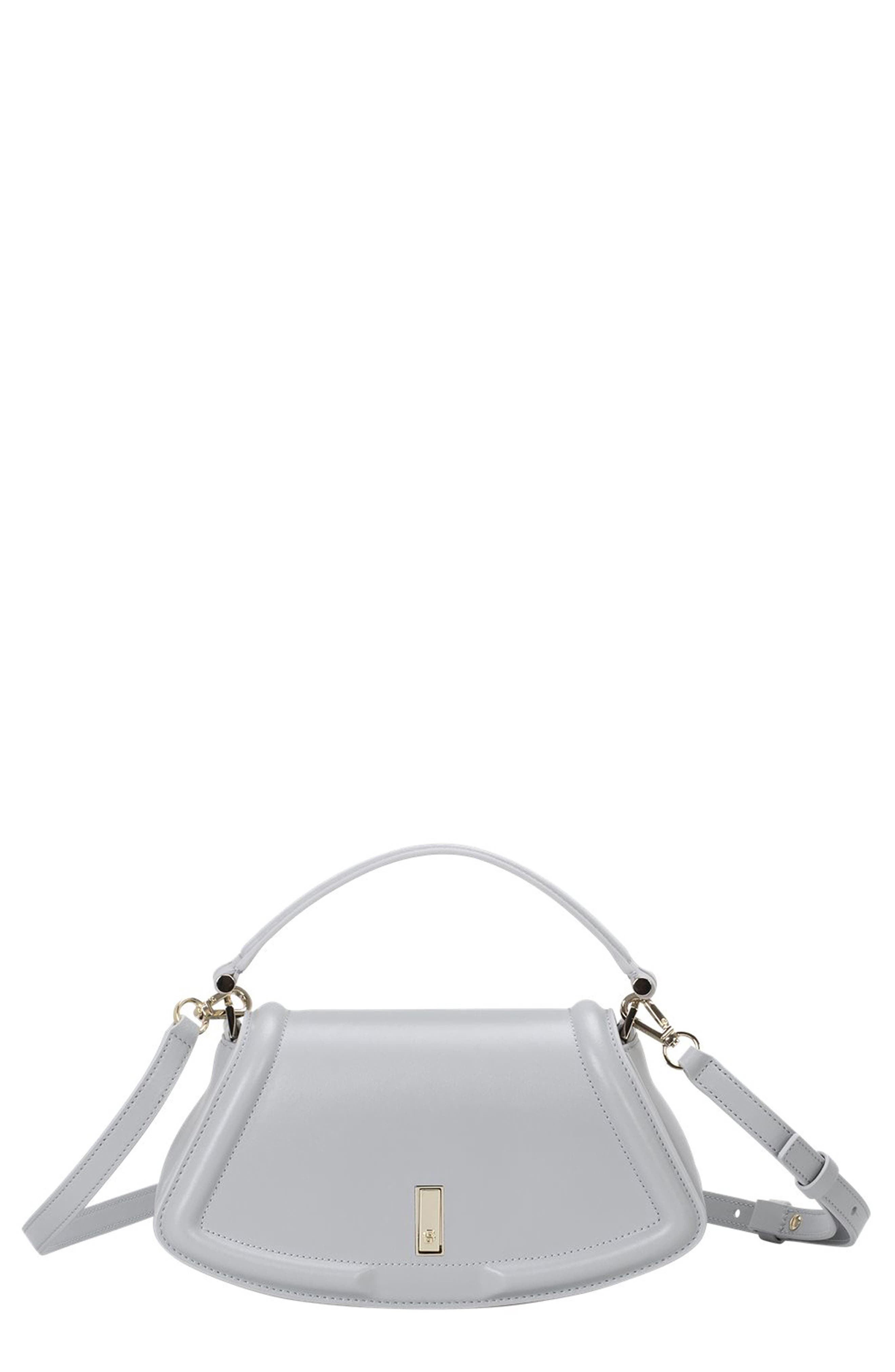 BOSS Medium Ariell Leather Shoulder Bag, Main, color, Light Grey