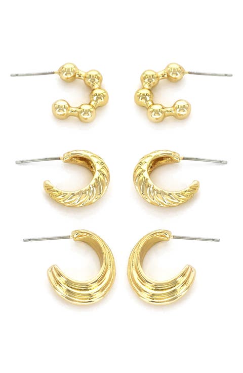 Textured 3-Pack Assorted Hoop Earrings