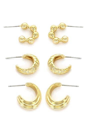 Panacea Textured 3-pack Assorted Hoop Earrings In Gold
