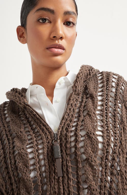 Brunello Cucinelli Jute-blend Hooded Cardigan In Chocolate