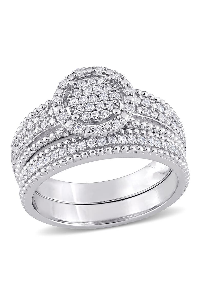 Sterling Silver Diamond Cluster Ring - 0.33 ctw, Main, color, SILVER
