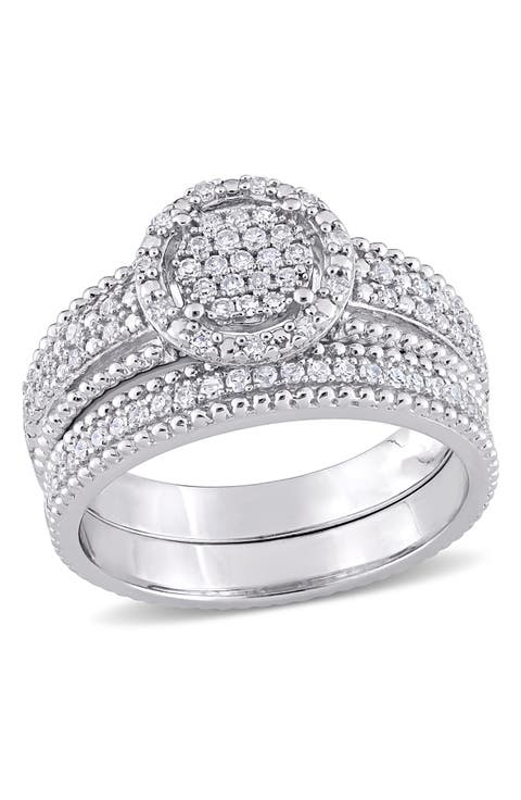 Sterling Silver Diamond Cluster Ring - 0.33 ctw