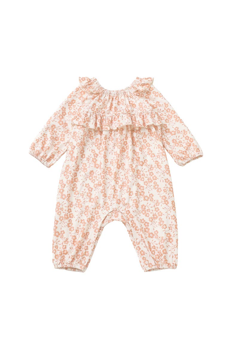 Honey Petals Long Sleeve Floral Ruffle Collar Straight Leg Romper, Alternate, color, Orange