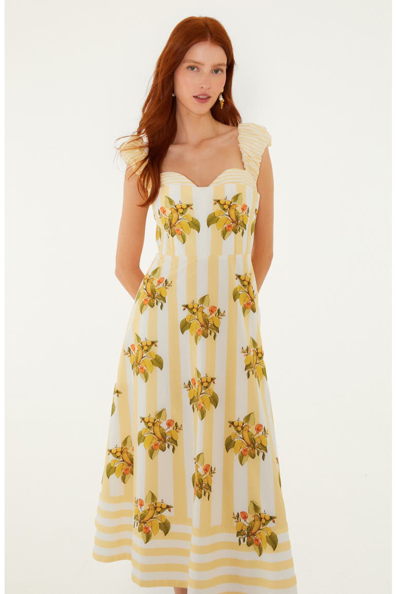 Lemon Birds Mixed Print Cotton Dress, Alternate, color, LEMON BIRDS MULTICOL
