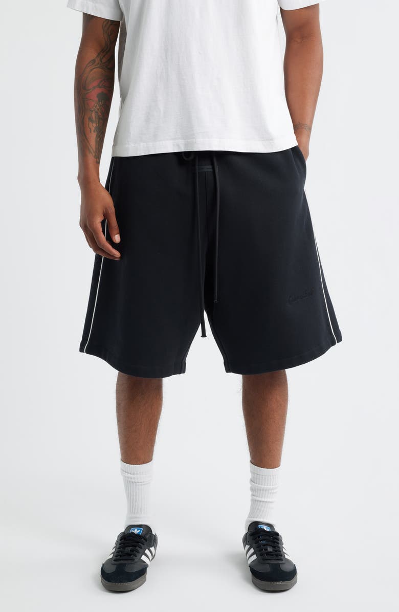 Fear of God Essentials Fleece Basketball Shorts, Main, color, Jet Black/ Cloud White