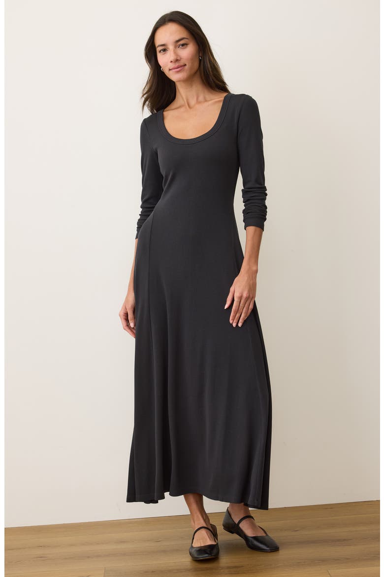 Lexi Long Sleeve Rib Fit & Flare Maxi Dress, Alternate, color, BLACK