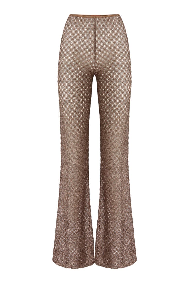Cover-up Trousers In Lamé Viscose With Spiderweb Pattern, Alternate, color, Brown