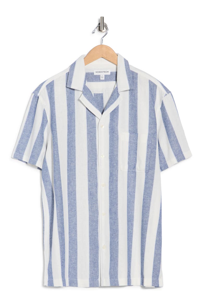 Linen Blend Camp Shirt, Alternate, color, BLUE BIJOU CABANA STRIPE