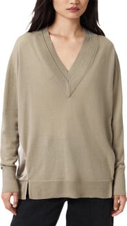 AllSaints Bern Paneled V-Neck Merino Wool Sweater