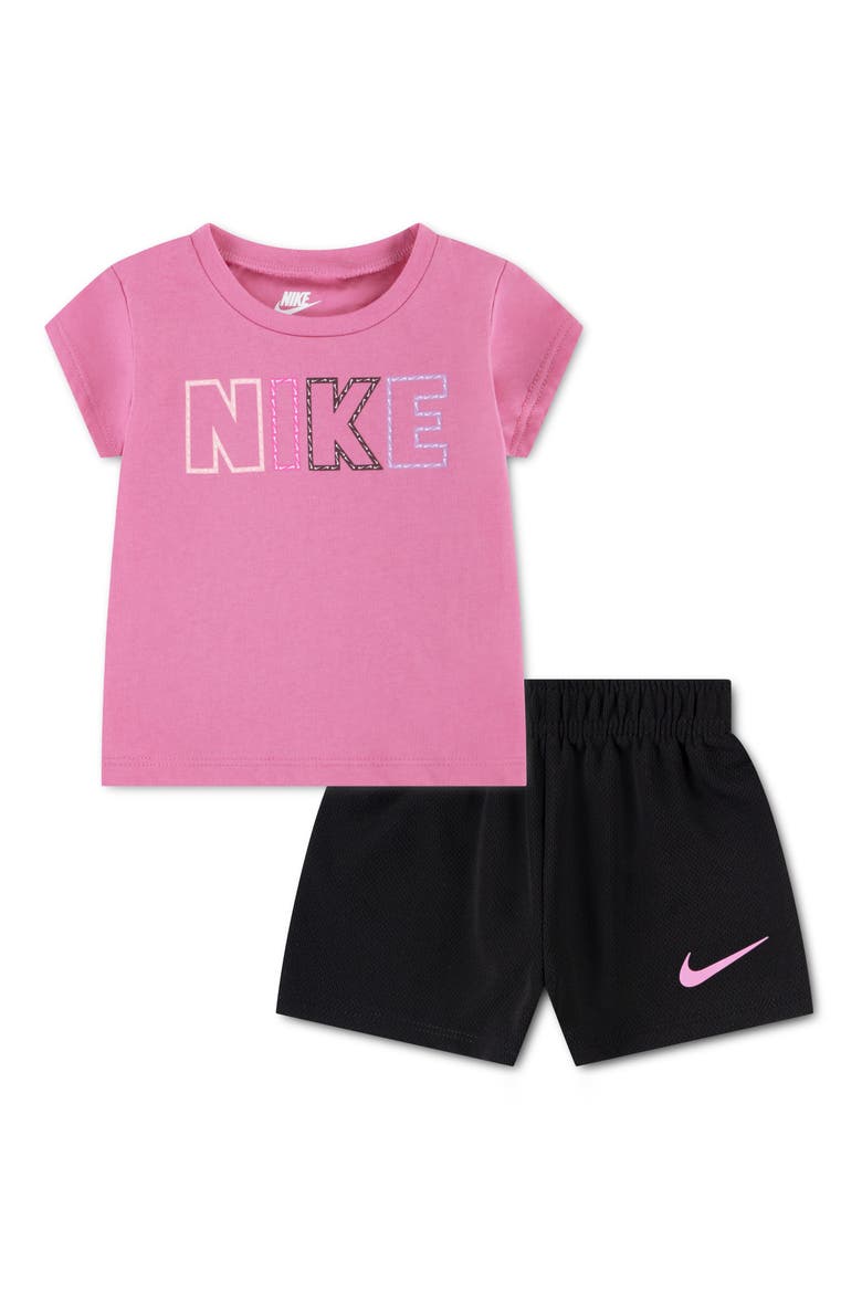 Pop Logo T-Shirt & Mesh Shorts Set, Main, color, BLACK