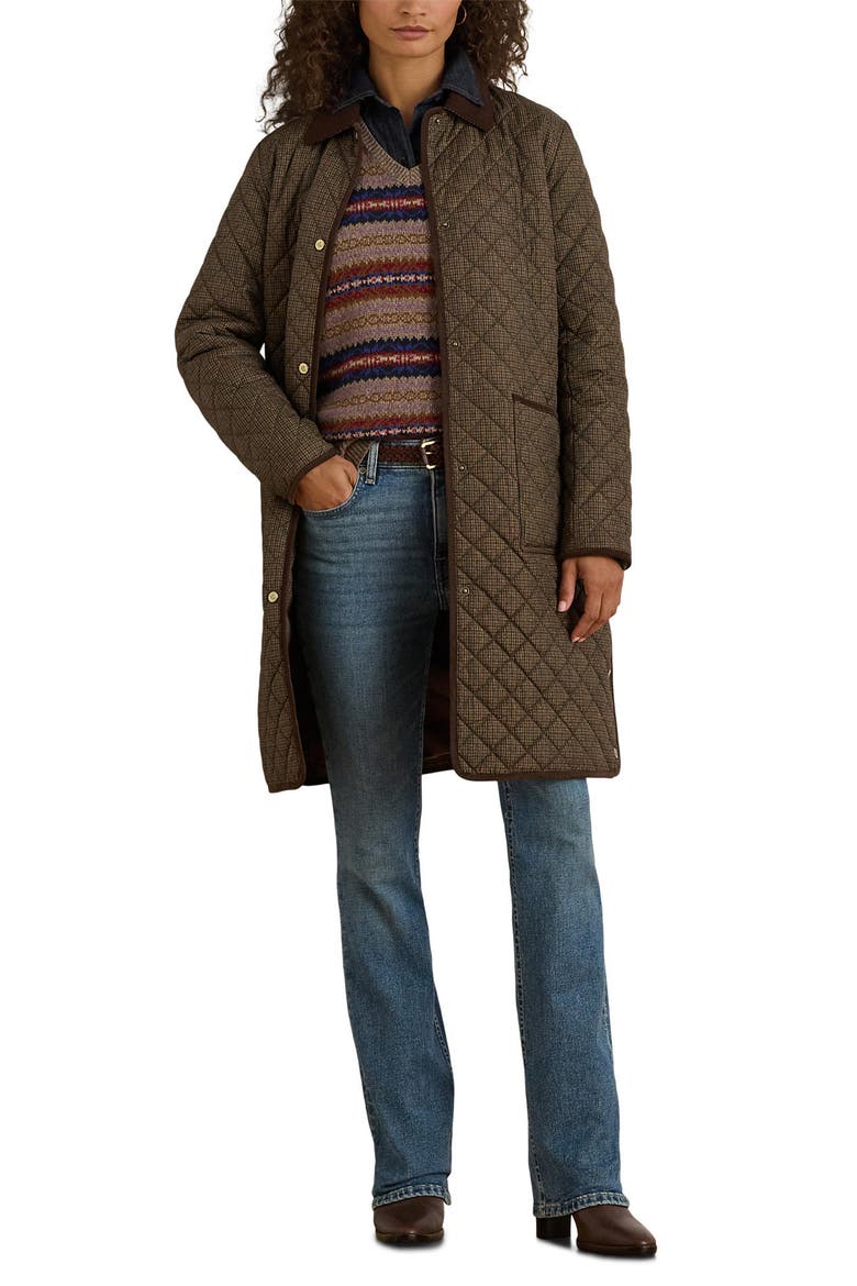 Quilted Print Jacket, Main, color, BROWN MINI CHECK