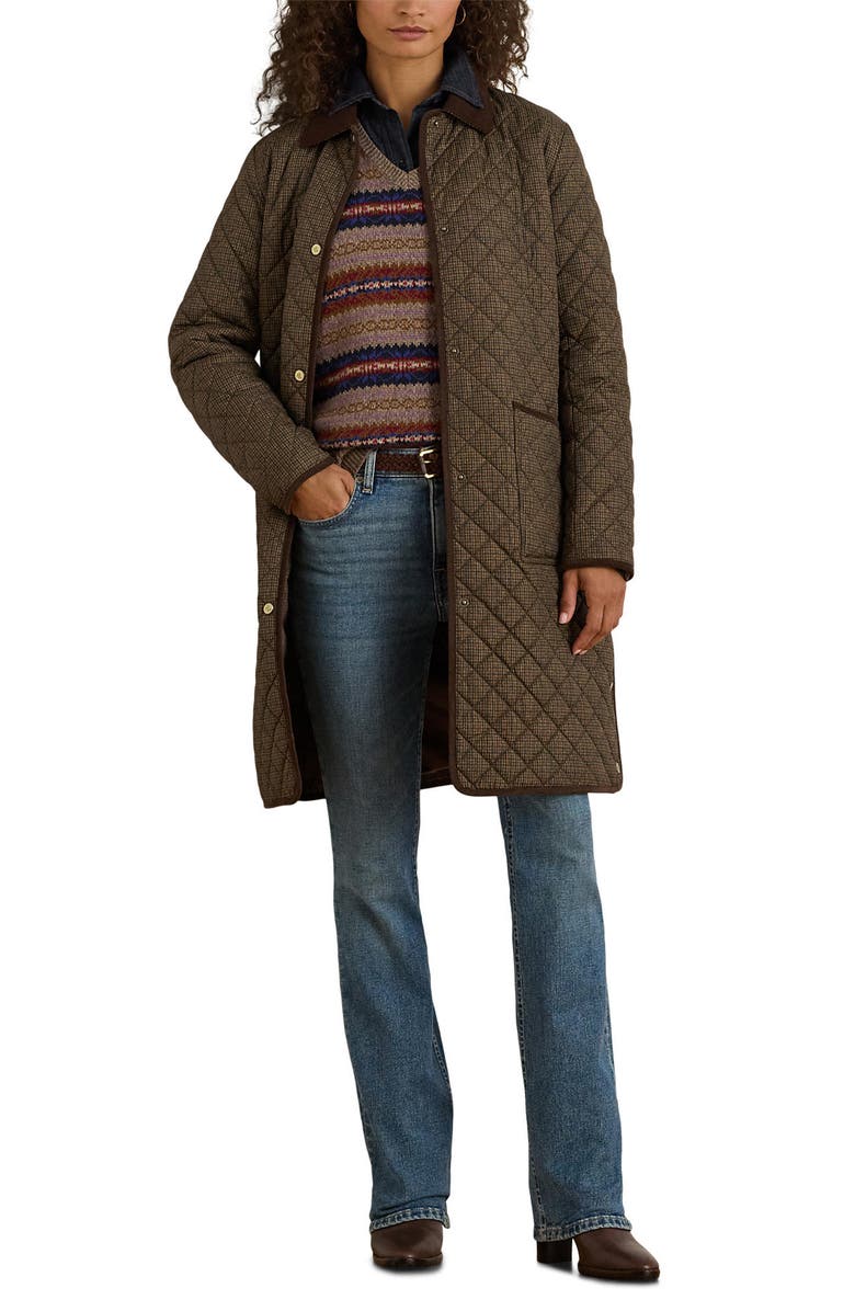 Lauren Ralph Lauren Quilted Print Jacket, Main, color, Brown Mini Check