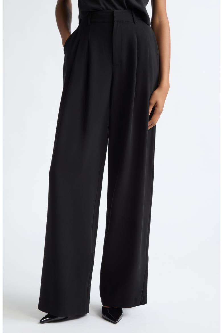 Marne Pleated Wide Leg Crepe Pants, Main, color, BLACK