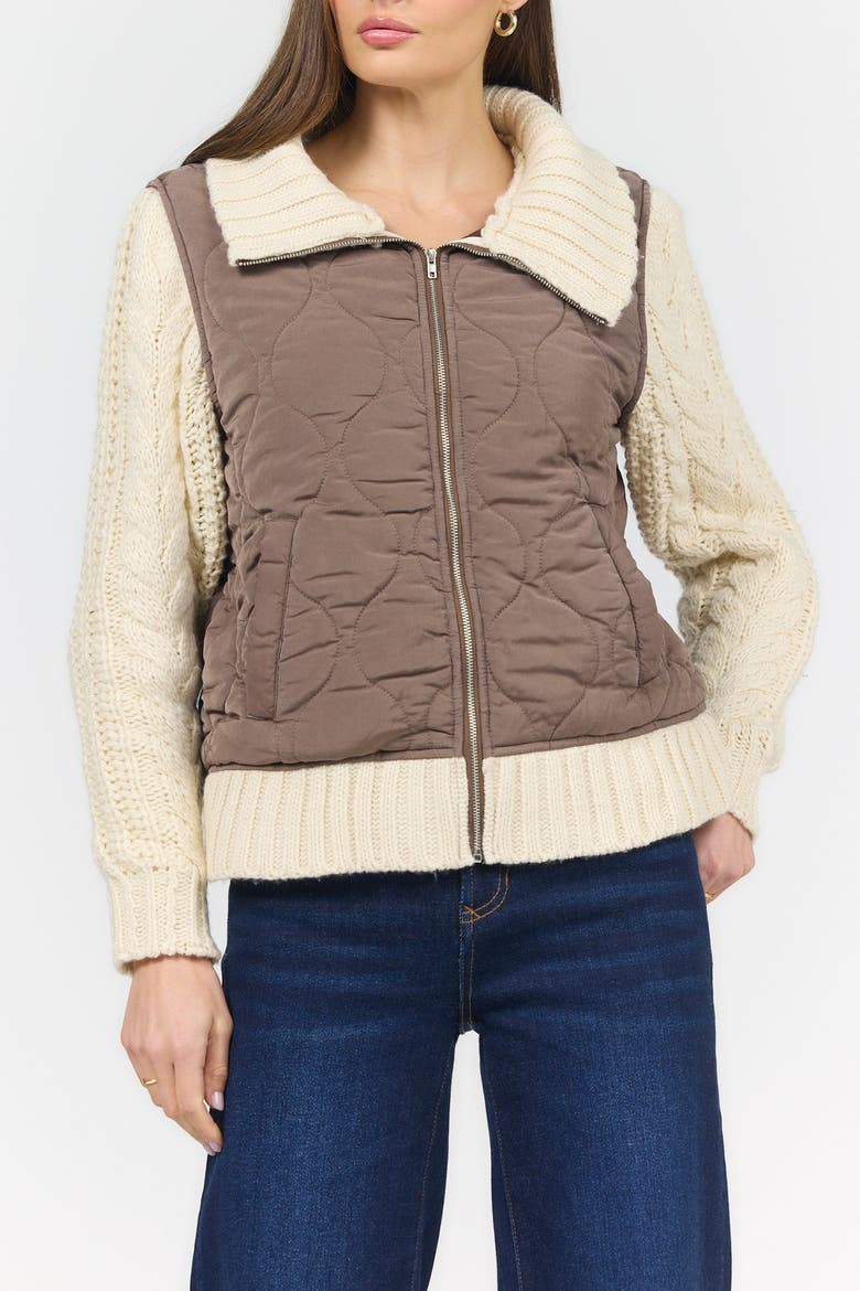 Petra Zip Front Quilted Sweater, Alternate, color, Pigment Cappuccino