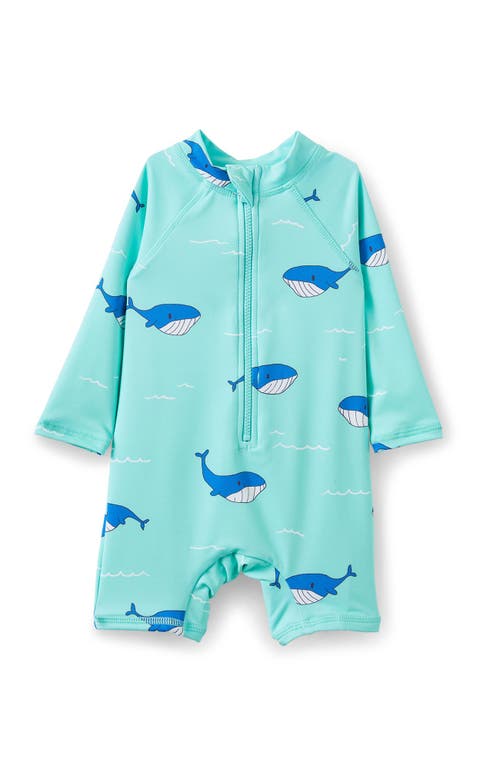 Cotton On Kids Cameron Long Sleeve Swimsuit In Mint Breeze Whale Of A Time