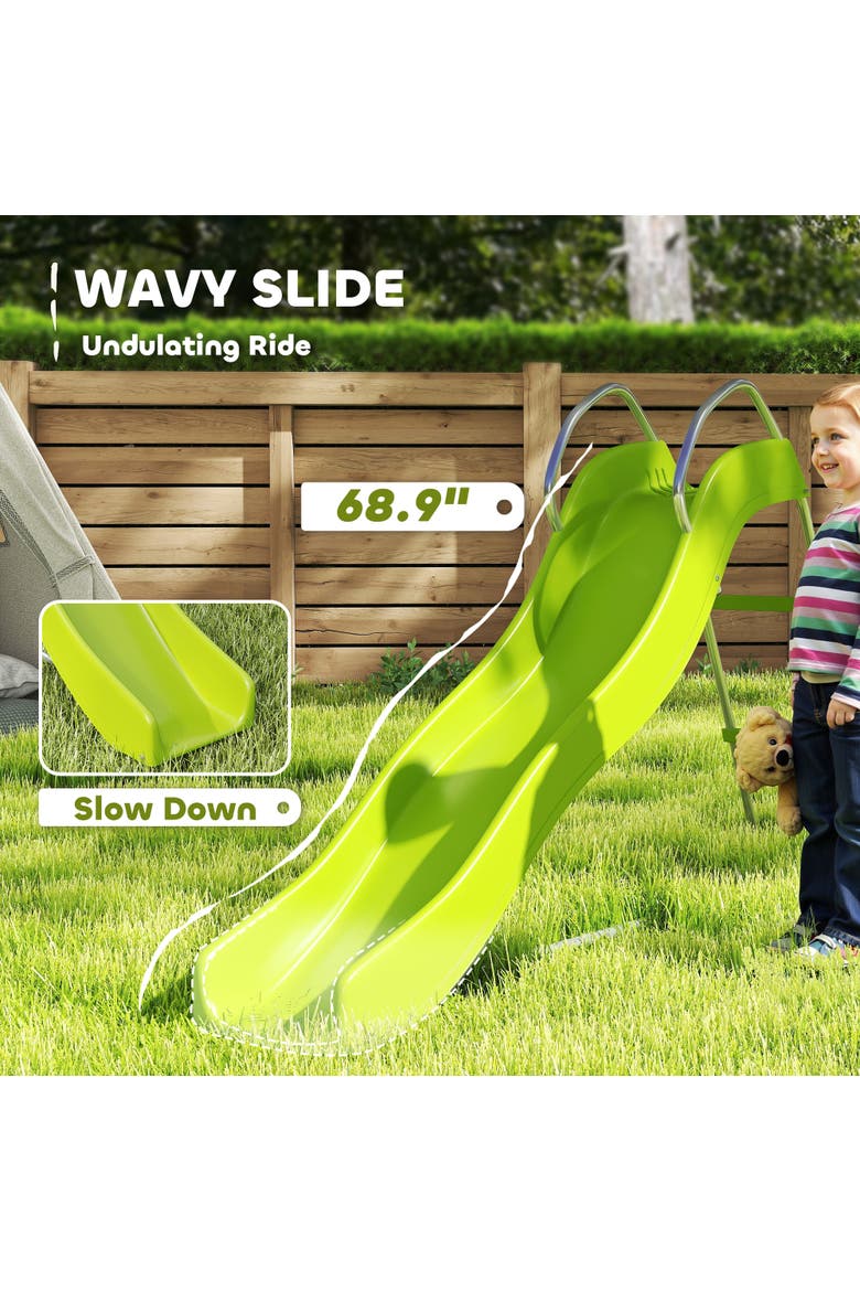 5.7FT Outdoor Wave Slide with Climbing Step Ladder, Kids Ages 3-8, Alternate, color, Green