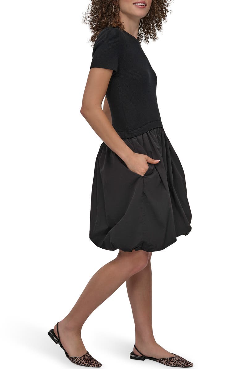 DKNY Short Sleeve Mixed Media Bubble Dress, Alternate, color, 