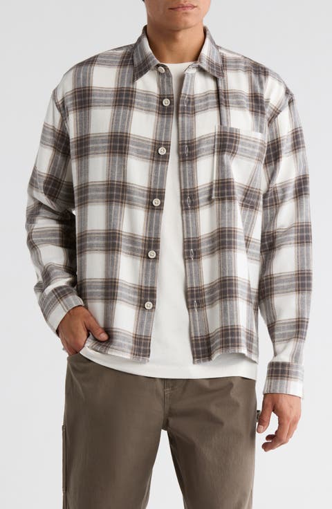 Check Boxy Cotton Flannel Button-Up Shirt