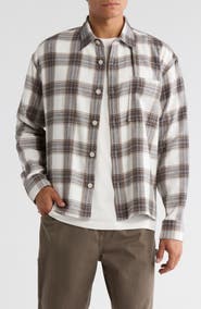 BP. Check Boxy Cotton Flannel Button-Up Shirt