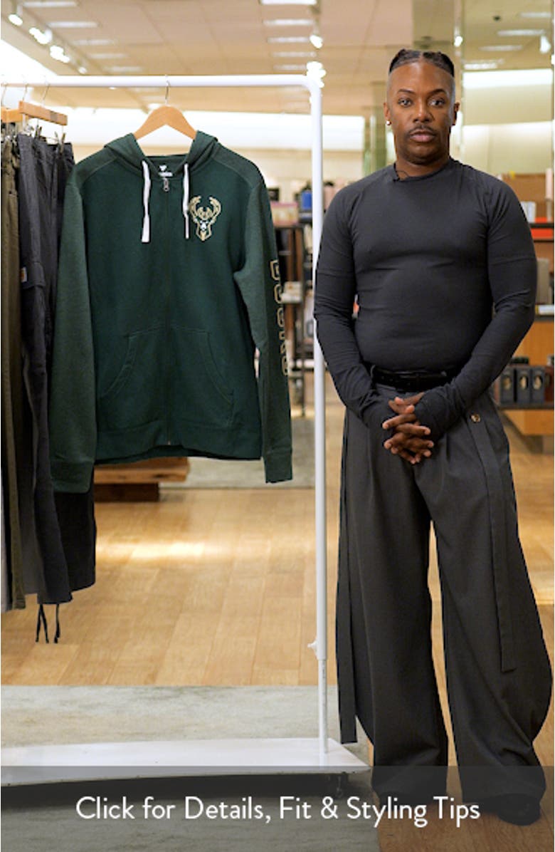 Men's Fanatics Branded Hunter Green Milwaukee Bucks Offensive Line Up Full-Zip Hoodie, sales video thumbnail