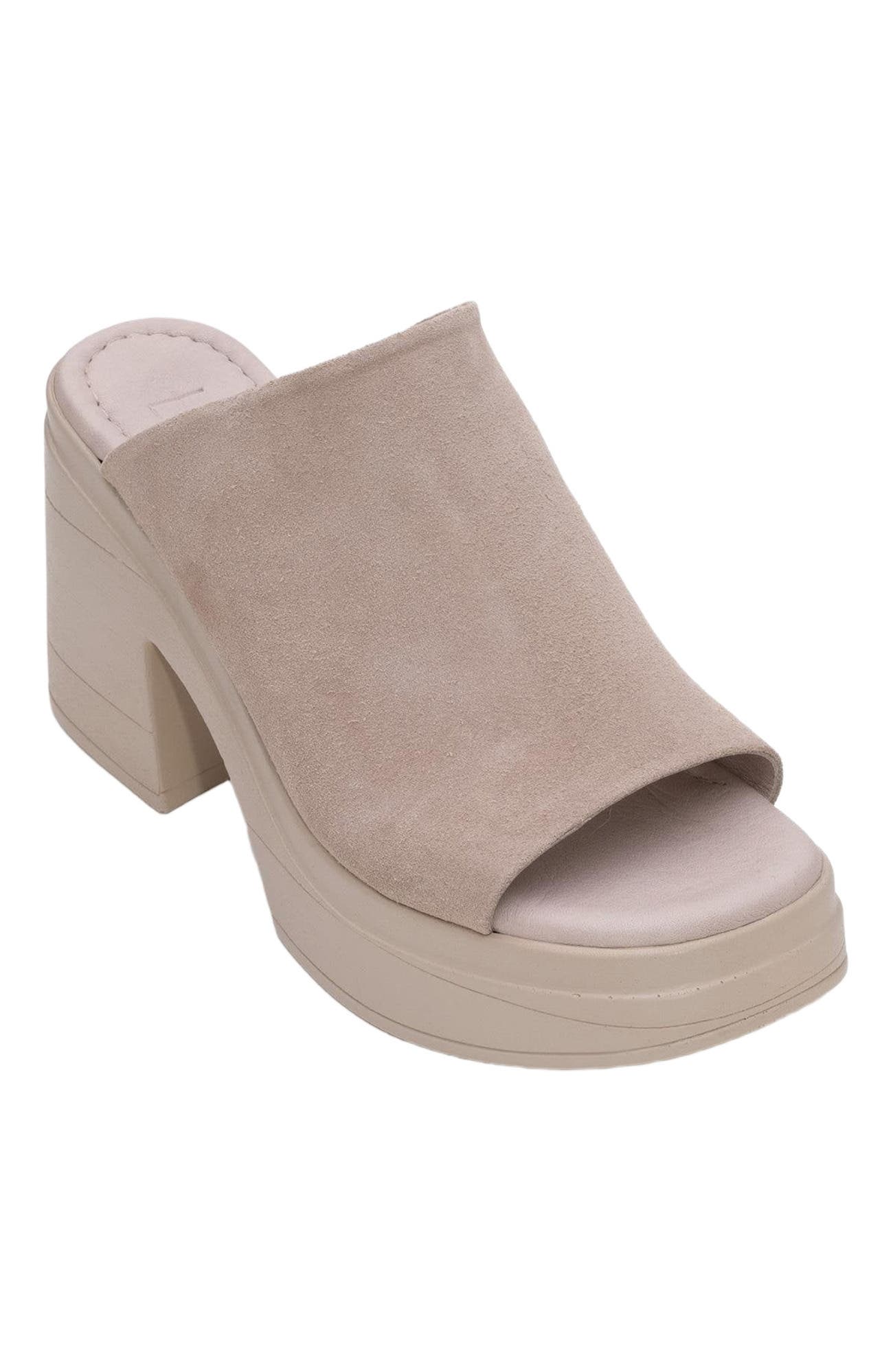Nola Leather Platform Mules, Alternate, color, Dark Beige Suede Leather