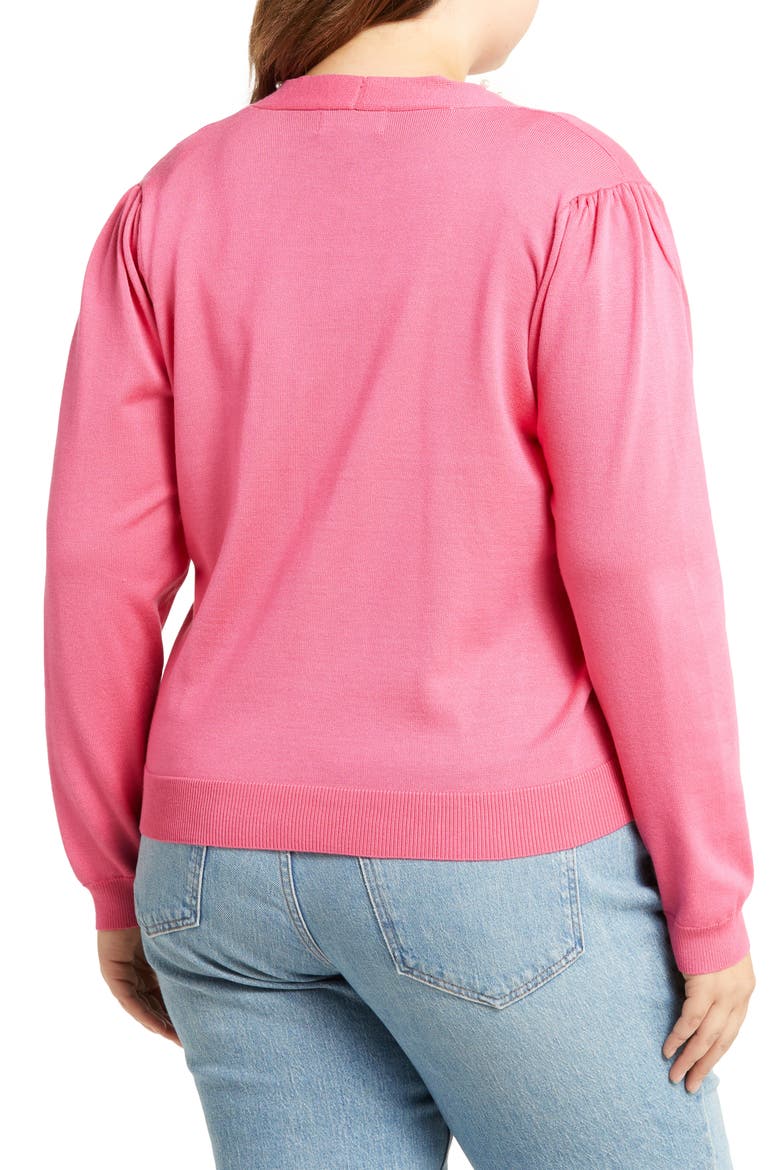 Panther Pearly Beaded Open Front Cardigan, Alternate, color, FANDANGO PINK